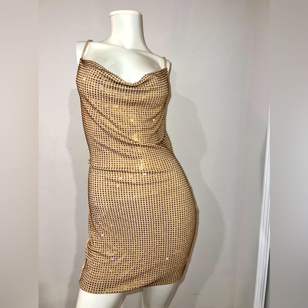 Tan Rhinestone Mini Dress {NEVER WORN}